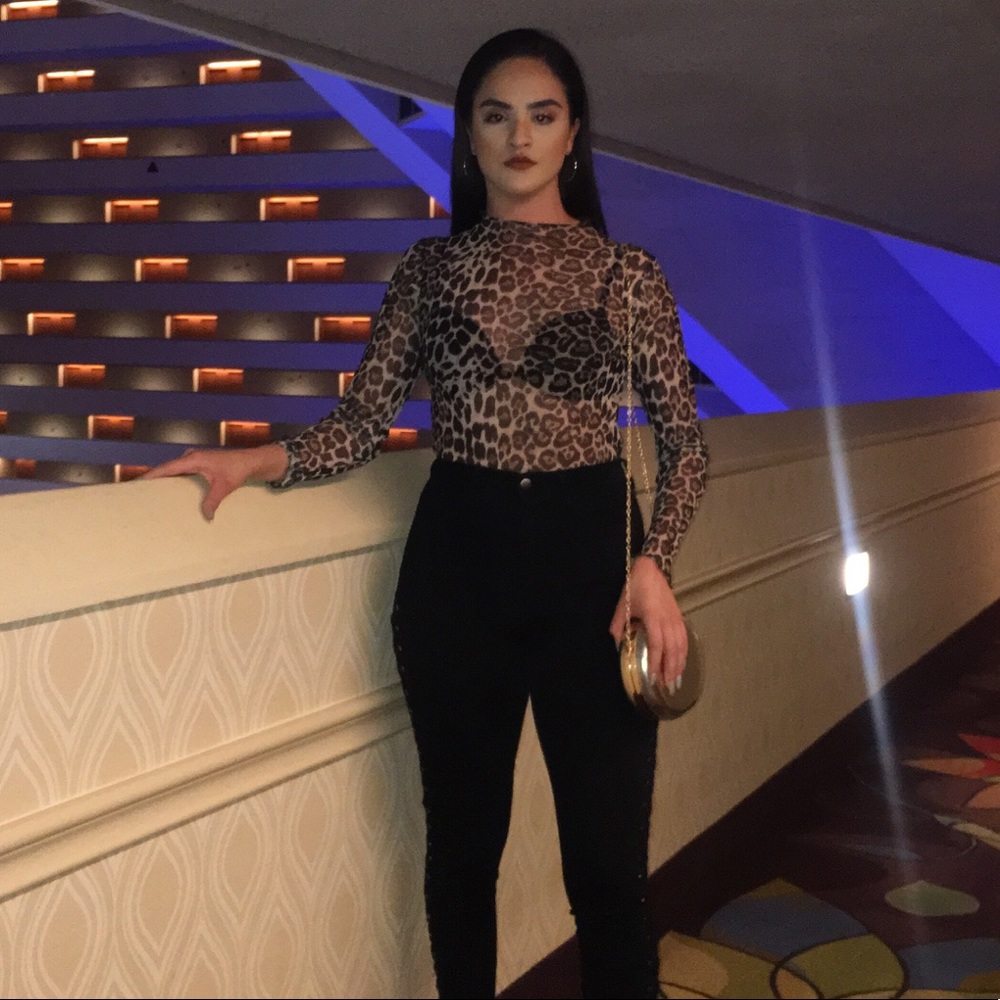 Cheetah print mesh top